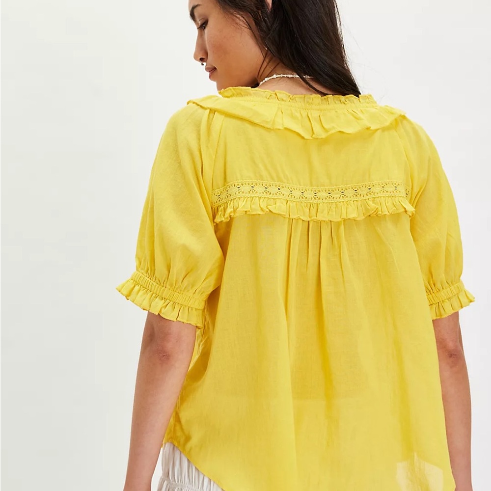 Free People Bright Yellow Ruffle Blouse - Picture 2 of 7